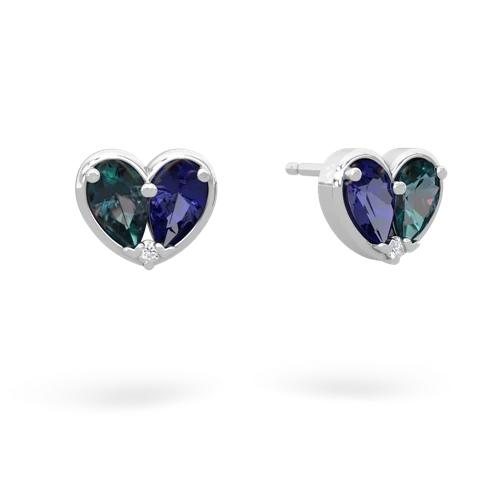 alexandrite-lab sapphire one heart earrings