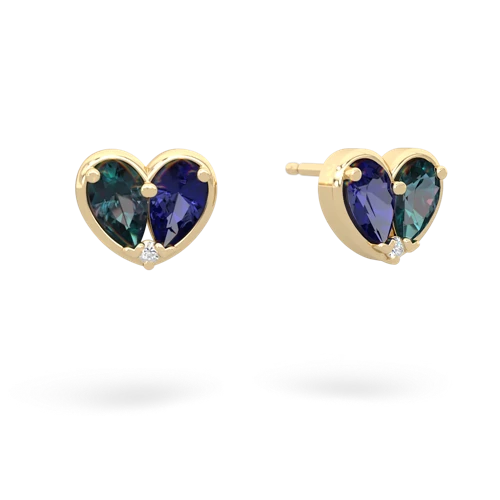 alexandrite-lab sapphire one heart earrings