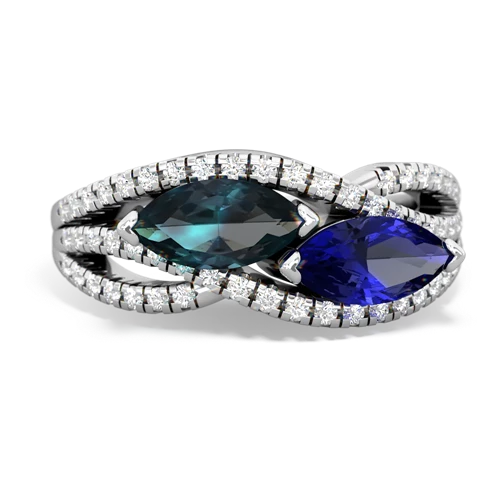 alexandrite-lab sapphire double heart ring