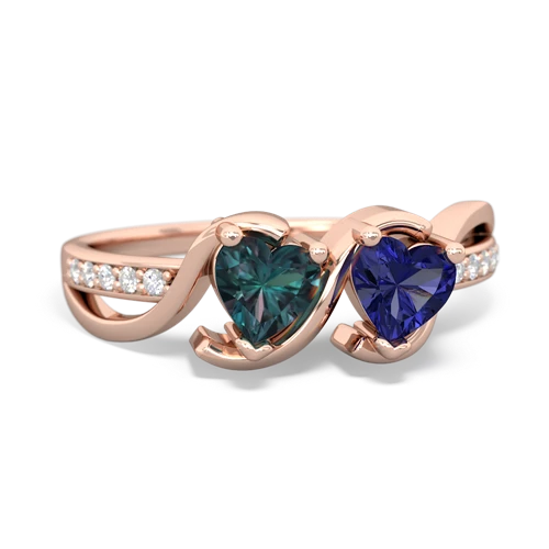 alexandrite-lab sapphire double heart ring