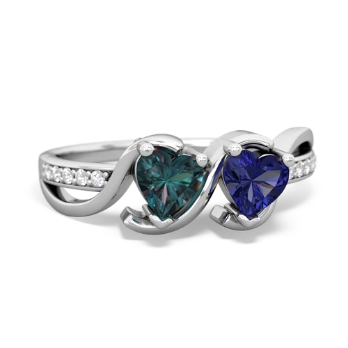 alexandrite-lab sapphire double heart ring