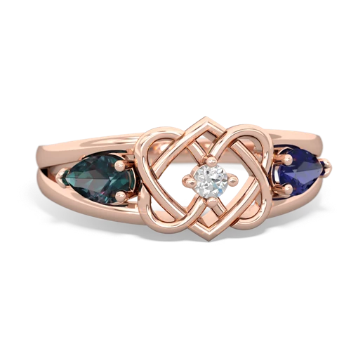 alexandrite-lab sapphire double heart ring