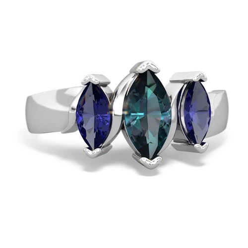 Lab Alexandrite Lab Created Alexandrite with Lab Created Sapphire and Genuine Fire Opal Three Peeks ring Ring