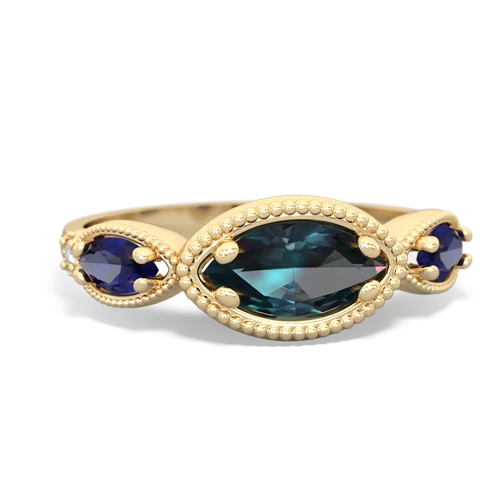 Lab Alexandrite Lab Created Alexandrite with Lab Created Sapphire and Genuine Aquamarine Antique Style Keepsake ring Ring
