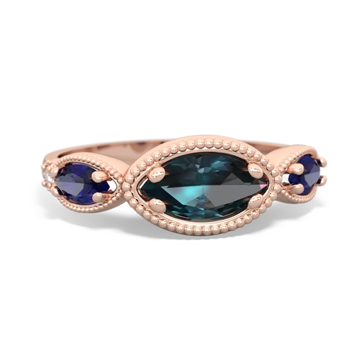 alexandrite-lab sapphire milgrain marquise ring