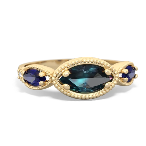 alexandrite-lab sapphire milgrain marquise ring