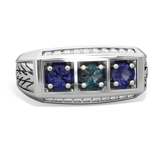 alexandrite-lab sapphire three stone ring