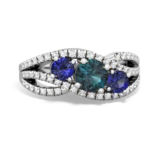 alexandrite-lab sapphire three stone pave ring