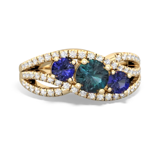 alexandrite-lab sapphire three stone pave ring