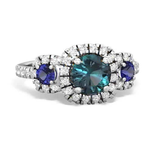 alexandrite-lab sapphire three stone regal ring