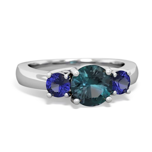 Lab Alexandrite Lab Created Alexandrite with Lab Created Sapphire and Genuine Fire Opal Three Stone Trellis ring Ring