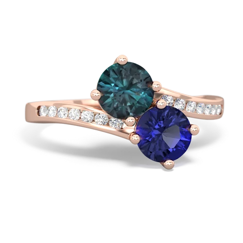 alexandrite-lab sapphire two stone channel ring