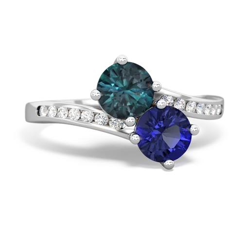 alexandrite-lab sapphire two stone channel ring