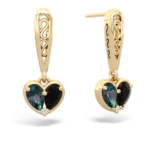 alexandrite-onyx filligree earrings