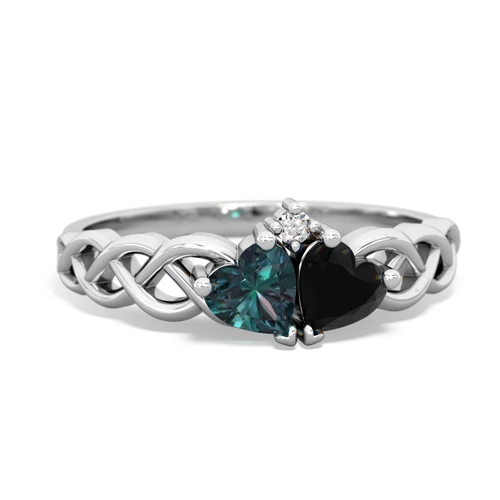 Lab Alexandrite Lab Created Alexandrite with Genuine Black Onyx Heart to Heart Braid ring Ring