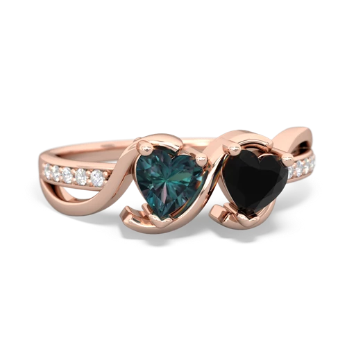 alexandrite-onyx double heart ring