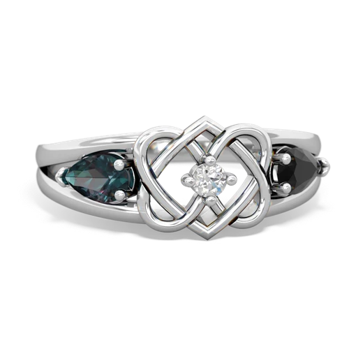 alexandrite-onyx double heart ring