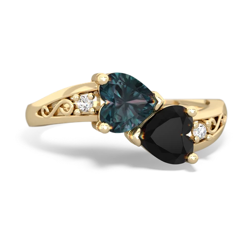 Lab Alexandrite Lab Created Alexandrite with Genuine Black Onyx Snuggling Hearts ring Ring