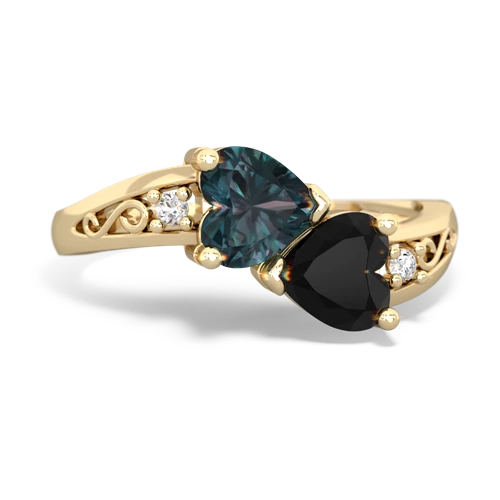 alexandrite-onyx filligree ring