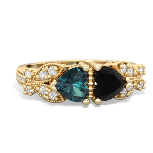 Lab Alexandrite Lab Created Alexandrite with Genuine Black Onyx Diamond Butterflies ring Ring