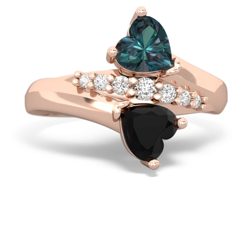 Lab Alexandrite Lab Created Alexandrite with Genuine Black Onyx Heart to Heart Bypass ring Ring