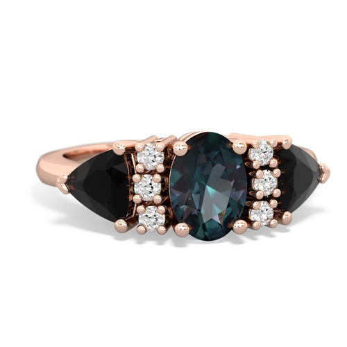Lab Alexandrite Lab Created Alexandrite with Genuine Black Onyx and Genuine London Blue Topaz Antique Style Three Stone ring Ring
