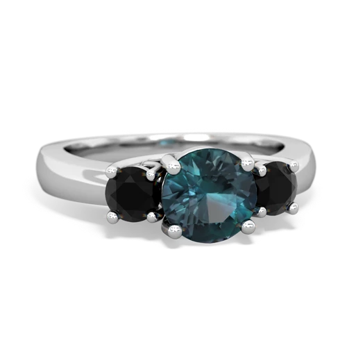 Lab Alexandrite Lab Created Alexandrite with Genuine Black Onyx and Genuine Pink Tourmaline Three Stone Trellis ring Ring