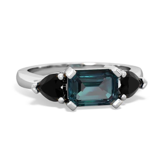 Lab Alexandrite Lab Created Alexandrite with Genuine Black Onyx and Genuine London Blue Topaz Three Stone ring Ring