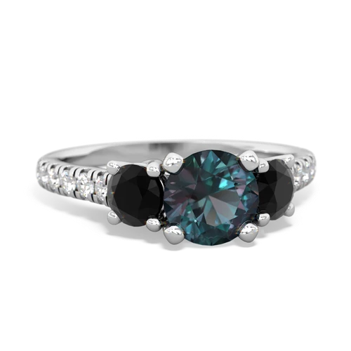 Lab Alexandrite Lab Created Alexandrite with Genuine Black Onyx and Genuine White Topaz Pave Trellis ring Ring