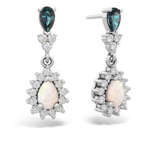 Lab Alexandrite Lab Created Alexandrite with Genuine Opal Halo Pear Dangle earrings Earrings