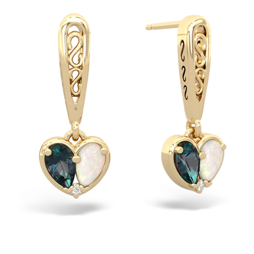 alexandrite-opal filligree earrings