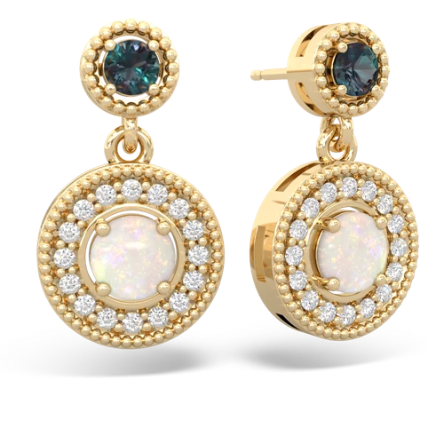 alexandrite-opal halo earrings