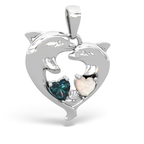 Lab Alexandrite Lab Created Alexandrite with Genuine Opal Dolphin Heart pendant Pendant