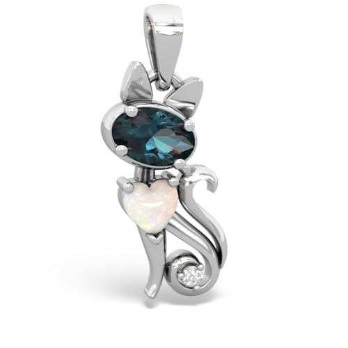 alexandrite-opal kitten pendant