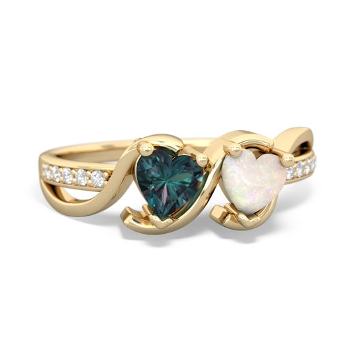 alexandrite-opal double heart ring