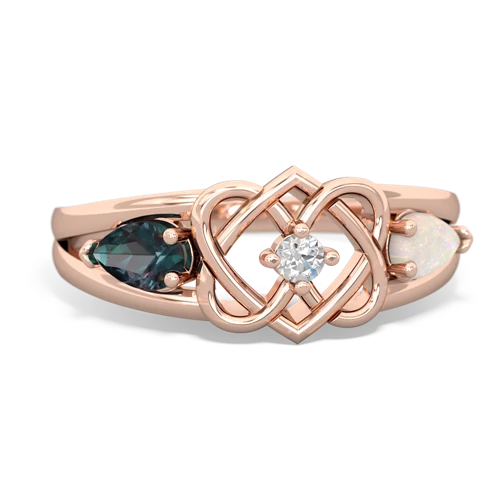 alexandrite-opal double heart ring