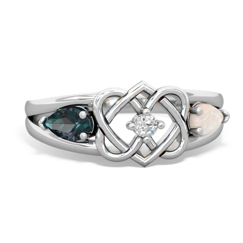alexandrite-opal double heart ring