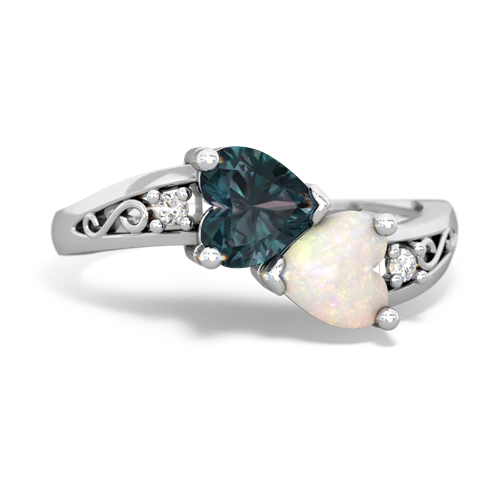 Lab Alexandrite Lab Created Alexandrite with Genuine Opal Snuggling Hearts ring Ring