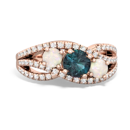 alexandrite-opal three stone pave ring