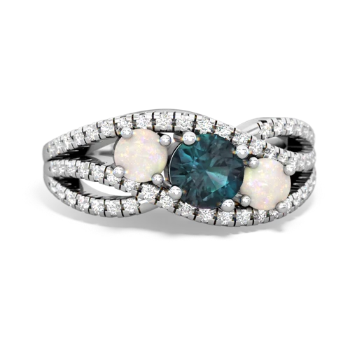 alexandrite-opal three stone pave ring