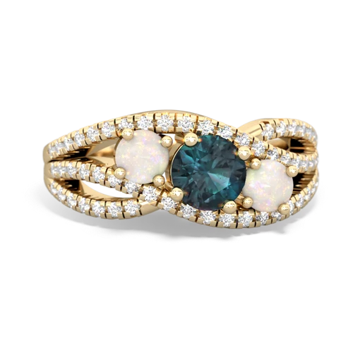 alexandrite-opal three stone pave ring