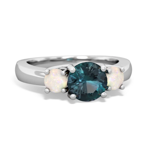 Lab Alexandrite Lab Created Alexandrite with Genuine Opal and  Three Stone Trellis ring Ring