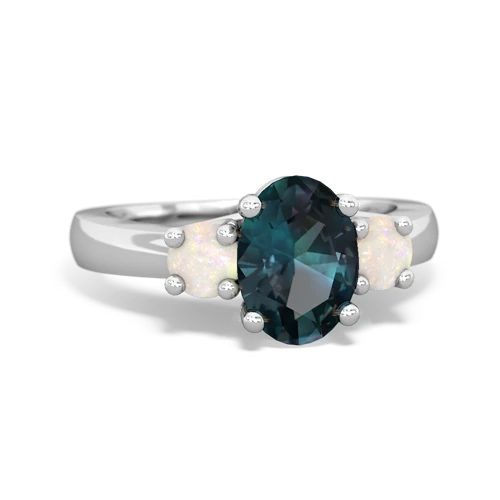 Lab Alexandrite Lab Created Alexandrite with Genuine Opal Three Stone Trellis ring Ring