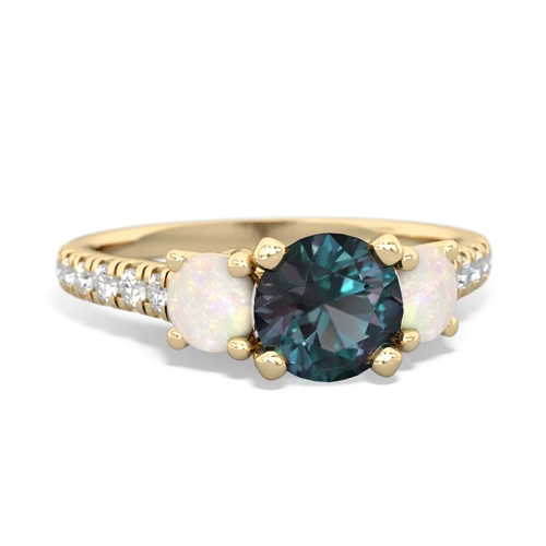 Lab Alexandrite Lab Created Alexandrite with Genuine Opal and Genuine White Topaz Pave Trellis ring Ring