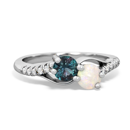 Lab Alexandrite Lab Created Alexandrite with Genuine Opal Two Stone Infinity ring Ring
