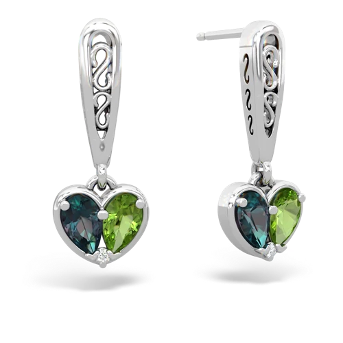 alexandrite-peridot filligree earrings