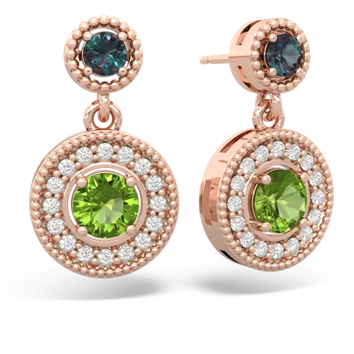 alexandrite-peridot halo earrings