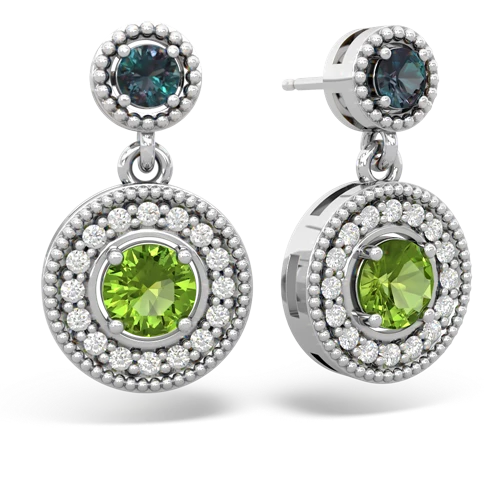 alexandrite-peridot halo earrings