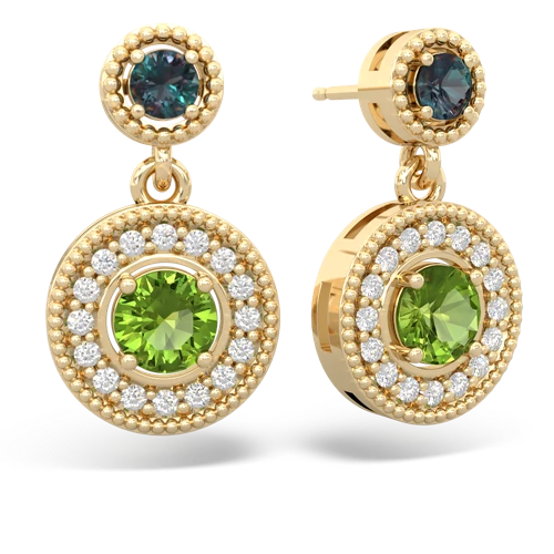 alexandrite-peridot halo earrings