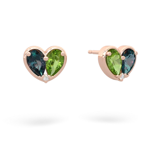 alexandrite-peridot one heart earrings